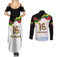 Lithuania Independence Day Couples Matching Summer Maxi Dress and Long Sleeve Button Shirt 16th February