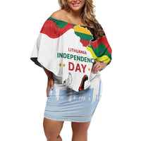 Lithuania Independence Day Family Matching Off Shoulder Short Dress and Hawaiian Shirt 16th February