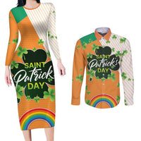 Ireland Irish Leprechaun with Shamrock Couples Matching Long Sleeve Bodycon Dress and Long Sleeve Button Shirt Ireland 17th March Saint Patrick's Day