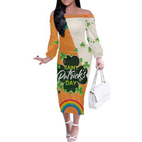 Ireland Irish Leprechaun with Shamrock Family Matching Off The Shoulder Long Sleeve Dress and Hawaiian Shirt Ireland 17th March Saint Patrick's Day
