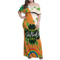 Ireland Irish Leprechaun with Shamrock Family Matching Off Shoulder Maxi Dress and Hawaiian Shirt Ireland 17th March Saint Patrick's Day
