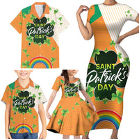 Ireland Irish Leprechaun with Shamrock Family Matching Short Sleeve Bodycon Dress and Hawaiian Shirt Ireland 17th March Saint Patrick's Day