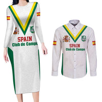Custom Spain Field Hockey Couples Matching Long Sleeve Bodycon Dress and Long Sleeve Button Shirt Club de Campo Sporty Style