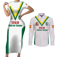 Custom Spain Field Hockey Couples Matching Short Sleeve Bodycon Dress and Long Sleeve Button Shirt Club de Campo Sporty Style