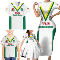 Custom Spain Field Hockey Family Matching Short Sleeve Bodycon Dress and Hawaiian Shirt Club de Campo Sporty Style
