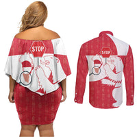 Greenland Not For Sale Couples Matching Off Shoulder Short Dress and Long Sleeve Button Shirt Polar Bear