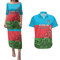 Custom Azerbaijan Football Couples Matching Puletasi and Hawaiian Shirt Azerbaijan Pattern Buta
