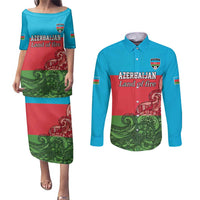 Custom Azerbaijan Football Couples Matching Puletasi and Long Sleeve Button Shirt Azerbaijan Pattern Buta