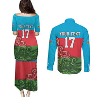 Custom Azerbaijan Football Couples Matching Puletasi and Long Sleeve Button Shirt Azerbaijan Pattern Buta