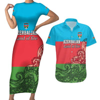 Custom Azerbaijan Football Couples Matching Short Sleeve Bodycon Dress and Hawaiian Shirt Azerbaijan Pattern Buta
