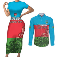 Custom Azerbaijan Football Couples Matching Short Sleeve Bodycon Dress and Long Sleeve Button Shirt Azerbaijan Pattern Buta