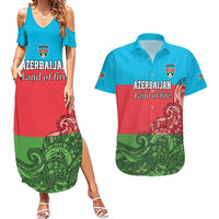 Custom Azerbaijan Football Couples Matching Summer Maxi Dress and Hawaiian Shirt Azerbaijan Pattern Buta