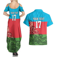 Custom Azerbaijan Football Couples Matching Summer Maxi Dress and Hawaiian Shirt Azerbaijan Pattern Buta
