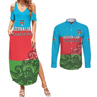 Custom Azerbaijan Football Couples Matching Summer Maxi Dress and Long Sleeve Button Shirt Azerbaijan Pattern Buta
