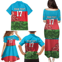 Custom Azerbaijan Football Family Matching Puletasi and Hawaiian Shirt Azerbaijan Pattern Buta
