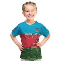 Custom Azerbaijan Football Kid T Shirt Azerbaijan Pattern Buta