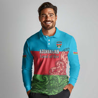 Custom Azerbaijan Football Long Sleeve Polo Shirt Azerbaijan Pattern Buta