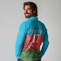 Custom Azerbaijan Football Long Sleeve Polo Shirt Azerbaijan Pattern Buta