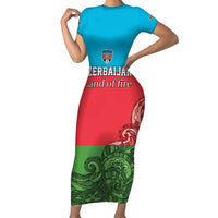 Custom Azerbaijan Football Short Sleeve Bodycon Dress Azerbaijan Pattern Buta
