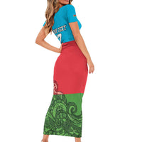 Custom Azerbaijan Football Short Sleeve Bodycon Dress Azerbaijan Pattern Buta