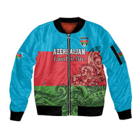 Custom Azerbaijan Football Sleeve Zip Bomber Jacket Azerbaijan Pattern Buta