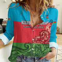 Custom Azerbaijan Football Women Casual Shirt Azerbaijan Pattern Buta