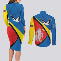 Lithuania Alytus County Couples Matching Long Sleeve Bodycon Dress and Long Sleeve Button Shirt Alytaus Apskritis Coat of Arms