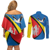 Lithuania Alytus County Couples Matching Off Shoulder Short Dress and Long Sleeve Button Shirt Alytaus Apskritis Coat of Arms