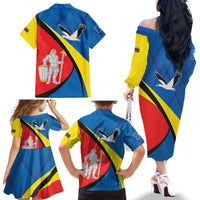 Lithuania Alytus County Family Matching Off The Shoulder Long Sleeve Dress and Hawaiian Shirt Alytaus Apskritis Coat of Arms