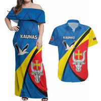 Lithuania Kaunas County Couples Matching Off Shoulder Maxi Dress and Hawaiian Shirt Kauno Apskritis Coat of Arms
