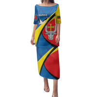 Lithuania Kaunas County Family Matching Puletasi and Hawaiian Shirt Kauno Apskritis Coat of Arms