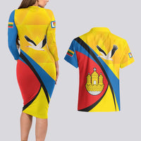 Lithuania Klaipeda Country Couples Matching Long Sleeve Bodycon Dress and Hawaiian Shirt Klaipedos Apskritis Coat of Arms - Wonder Print Shop