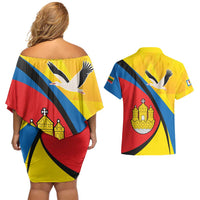 Lithuania Klaipeda Country Couples Matching Off Shoulder Short Dress and Hawaiian Shirt Klaipedos Apskritis Coat of Arms - Wonder Print Shop