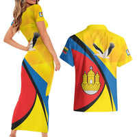 Lithuania Klaipeda Country Couples Matching Short Sleeve Bodycon Dress and Hawaiian Shirt Klaipedos Apskritis Coat of Arms - Wonder Print Shop