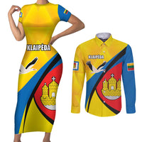 Lithuania Klaipeda Country Couples Matching Short Sleeve Bodycon Dress and Long Sleeve Button Shirt Klaipedos Apskritis Coat of Arms - Wonder Print Shop