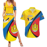 Lithuania Klaipeda Country Couples Matching Summer Maxi Dress and Hawaiian Shirt Klaipedos Apskritis Coat of Arms - Wonder Print Shop