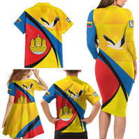 Lithuania Klaipeda Country Family Matching Long Sleeve Bodycon Dress and Hawaiian Shirt Klaipedos Apskritis Coat of Arms - Wonder Print Shop