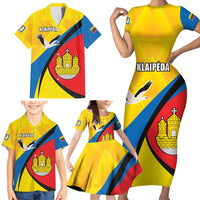 Lithuania Klaipeda Country Family Matching Short Sleeve Bodycon Dress and Hawaiian Shirt Klaipedos Apskritis Coat of Arms - Wonder Print Shop