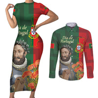 Portugal Day 10th June Couples Matching Short Sleeve Bodycon Dress and Long Sleeve Button Shirt Luis de Camoes Dia da Portugal