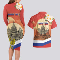 Personalized Russia Day 12th June Couples Matching Long Sleeve Bodycon Dress and Hawaiian Shirt Red Square Moscow
