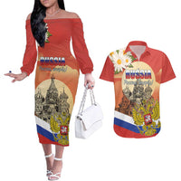 Personalized Russia Day 12th June Couples Matching Off The Shoulder Long Sleeve Dress and Hawaiian Shirt Red Square Moscow