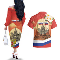 Personalized Russia Day 12th June Couples Matching Off The Shoulder Long Sleeve Dress and Hawaiian Shirt Red Square Moscow