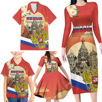 Personalized Russia Day 12th June Family Matching Long Sleeve Bodycon Dress and Hawaiian Shirt Red Square Moscow