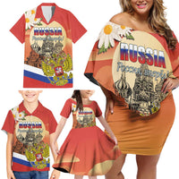 Personalized Russia Day 12th June Family Matching Off Shoulder Short Dress and Hawaiian Shirt Red Square Moscow