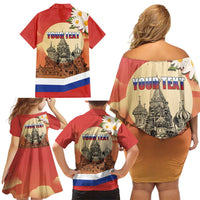 Personalized Russia Day 12th June Family Matching Off Shoulder Short Dress and Hawaiian Shirt Red Square Moscow