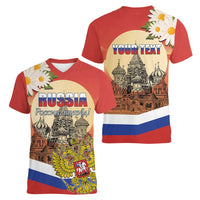 Personalized Russia Day 12th June Women V-Neck T-Shirt Red Square Moscow