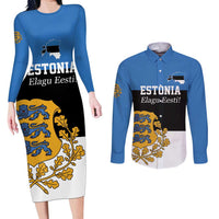 Personalized Estonia Flag Day 4 June Couples Matching Long Sleeve Bodycon Dress and Long Sleeve Button Shirt Elagu Esti!