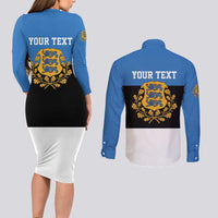 Personalized Estonia Flag Day 4 June Couples Matching Long Sleeve Bodycon Dress and Long Sleeve Button Shirt Elagu Esti!