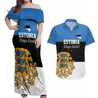 Personalized Estonia Flag Day 4 June Couples Matching Off Shoulder Maxi Dress and Hawaiian Shirt Elagu Esti!