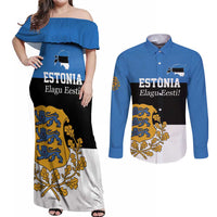 Personalized Estonia Flag Day 4 June Couples Matching Off Shoulder Maxi Dress and Long Sleeve Button Shirt Elagu Esti!